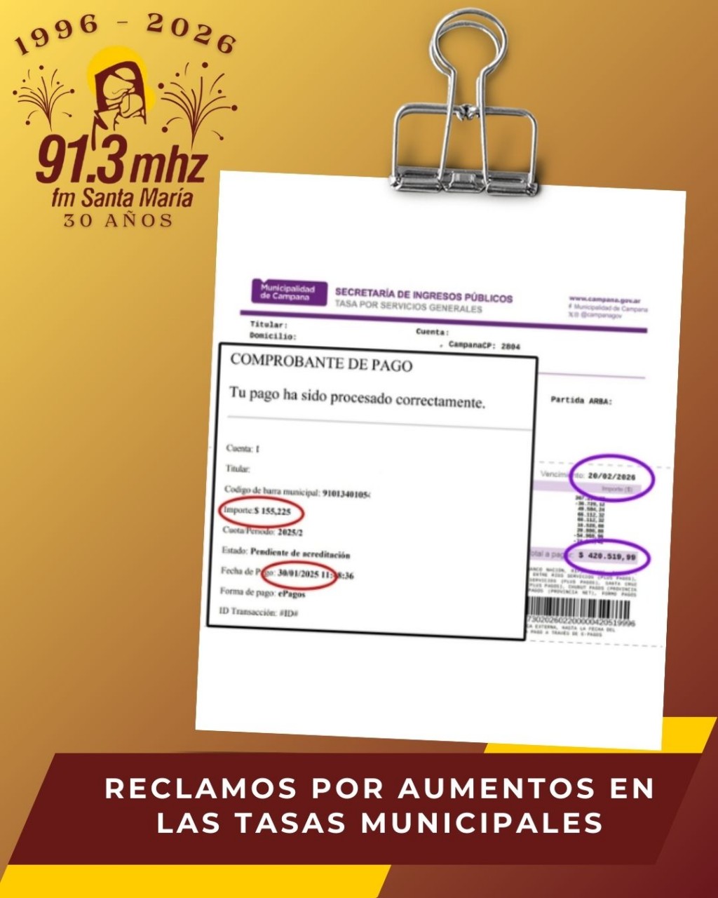 AUMENTOS EN LAS TASAS MUNICIPALES