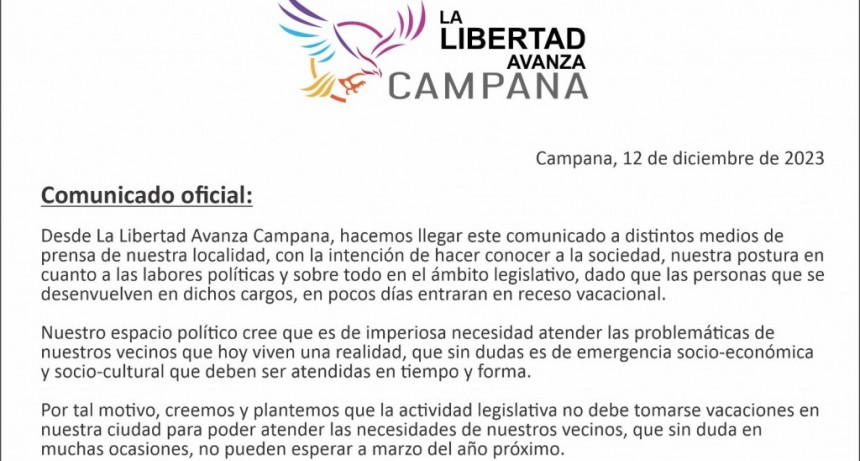 LA LIBERTAD AVANZA QUIERE SESIONAR EN VERANO